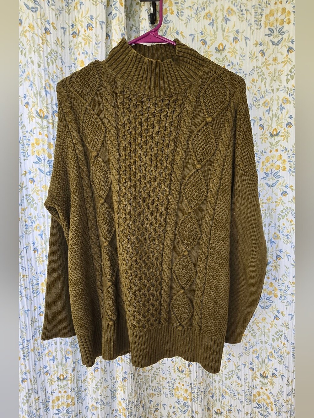 J. Crew Olive Cable-Knit Cowl Sweater